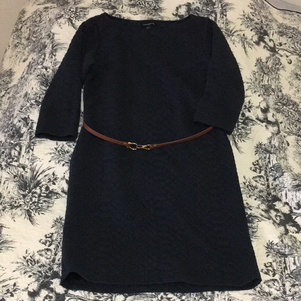 Sheragano sweatshirt dress textured snakeskin print belted navy blue size 12
